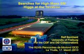 Searches for High-Mass SM Higgs at the Tevatronmoriond.in2p3.fr/QCD/2010/WednesdayMorning/Bernhard.pdfSearches for High-Mass SM Higgs at the Tevatron. ... 40 50 60 70 W+jets Wa tt