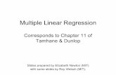 Corresponds to Chapter 11 of Tamhane & Dunlop · 2019-04-11 · Multiple Linear Regression Corresponds to Chapter 11 of Tamhane & Dunlop Slides prepared by Elizabeth Newton (MIT)