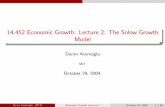 2: The Solow Growth Model...Transitional Dynamics in the Discrete Time Solow Model Transitional Dynamics Transitional Dynamics in the Discrete Time Solow Model Stability result can