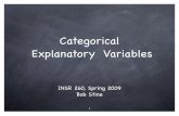 Categorical Explanatory VariablesHow to incorporate categorical explanatory variables that measure group differences. 3 Example (Table 4.9) Context Retailer is studying the relationship