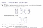 Lecture 1 -Mathematical Preliminaries · Lecture 1 -Mathematical Preliminaries The Space Rn I Rn - the set of n-dimensional column vectors with real components endowed with the component-wise