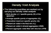 Density Void Analysis · Percent voids in mix vs. bitumen content Percent aggregate voids filled with bitumen vs. bitumen content Flow Values vs. bitumen content. Unit weight vs.