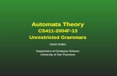 Automata Theorybchor/CM05/lecture13.pdf · Automata Theory CS411-2004F-13 Unrestricted Grammars David Galles Department of Computer Science University of San Francisco