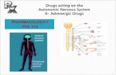 PHARMACOLOGY-1 PHL 313 - Cairo UniversityPHARMACOLOGY-1 PHL 313 1 These are drugs which act on the adrenergic receptors (α & β). Adrenergic drugs may be: 1- Stimulants “Sympathomimetics”