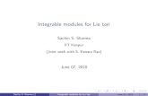Sachin S. Sharma - The Catholic University of America · Sachin S. Sharma Integrable modules for Lie tori June 07, 2018 4 / 22. A nite dimensional g 1 module is said to satisfy condition