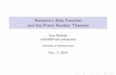 Riemann's Zeta Function and the Prime Number nichols/talks/2016mathclub-zeta.pdf · PDF file The Riemann hypothesis Conjecture (Riemann hypothesis) All nontrivial zeros of (s) have