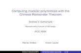 Computing modular polynomials with the Chinese Remainder Theoremdrew/ecc13talk.pdf · 2009-08-26 · Computing modular polynomials with the Chinese Remainder Theorem Andrew V. Sutherland