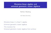 Mutation-linear algebra and universal geometric cluster ... · Universal geometric cluster algebra: universal object in category. Isomorphism type of a geometric cluster algebra depends