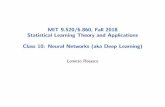 MIT 9.520/6.860, Fall 2018 Statistical Learning Theory and … › sites › default › files › documents › Class... · 2018-12-19 · Neural networks function spaces The space