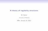 A theory of regularity structures · 2013-01-18 · elements that are \homogeneous of order ". One doesnot impose 2N or even 0! Typically, each T is nite-dimensional, but could be