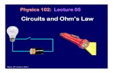 Circuits and Ohm’s Law · Physics 102: Lecture 05 Circuits and Ohm’s Law Physics 102: Lecture 5, Slide 1