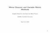 Mirror Descent and Variable Metric Methods · PDF file Mirror descent •due to Nemirovski and Yudin (1983) •recall the projected subgradient method: (1)get subgradient g(k) ∈∂f(x(k))