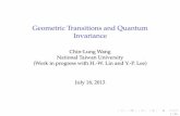 Geometric Transitions and Quantum Invariancedragon/Talks/ICCM2013-transitions.pdf · Calabi–Yau manifolds I A Calabi–Yau manifold Xn is a complex projective n-fold with K X ˘=