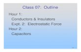 Hour 1: Conductors & Insulators Expt. 2: Electrostatic ... · P07 - 5 Conductors and Insulators A conductor contains charges that are free to move (electrons are weakly bound to atoms)