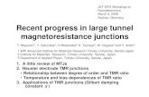 Recent progress in large tunnel magnetoresistance …...Recent progress in large tunnel magnetoresistance junctions 1. A little review of MTJs 2. Heusler electrode TMR junctions ・Relationship