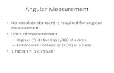 Angular MeasurementAngular Measurement •No absolute standard is required for angular measurement. •Units of measurement –Degrees ( ): defined as 1/360 of a circle Universal Bevel