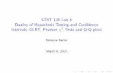STAT 135 Lab 6 Duality of Hypothesis Testing and Con dence · STAT 135 Lab 6 Duality of Hypothesis Testing and Con dence Intervals, GLRT, Pearson ˜2 Tests and Q-Q plots Rebecca Barter