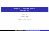 Math 412: Number Theory Lecture 16 · PDF file djp 1F(d) P djp 1˚(d) = p 1. So F(d) = ˚(d) for each d.) For every prime p, there is a primitive root modulo p. In fact, there are