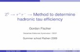 Z0+- Method to determine hadronic tau efficiency Ztautau W->taunu W->munu W->enu Z->mumu Z->ee Figure: m T distribution for ﬁnal state leptons Gordon Fischer (DESY) Z0 → τ+τ−