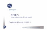 ESBL’s - AFSCA · 2014-03-11 · • Analyses tot wanneer in totaal 110 ESBL+ monsters bekomen worden 7. Methodologie E.coli ESBL in vlees • Analysemethode ontwikkeld bij het
