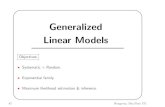Generalized Linear Models ... Generalized Linear Models † GLMs generalize the standard linear model: Yi = Xiﬂ + †i Random: Normal distribution †i » N (0;¾2) Systematic: linear
