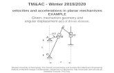 TM&AC - Winter 2019/2020 - myinventions.pl · TM&AC - Winter 2019/2020 velocities and accelerations in planar mechanisms EXAMPLE Given: mechanism geometry and angular displacement