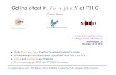 Collins effect in p jet πX at RHIC · 2020. 5. 28. · Collins effect in p↑p →jetπX at RHIC Cristian Pisano Indiana-Illinois Workshop on Fragmentation Functions Bloomington,