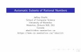 Automatic Subsets of Rational Numbersshallit/Talks/nijm.pdf · 2015. 11. 4. · Automatic sets over N A k-automatic set of (non-negative) integers Acorresponds to a regular (rational)