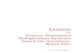 Lesson...The specific objectives of this lesson are to: 1. Introduce ammonia-water based vapour absorption refrigeration systems (Section 16.1) 2. Discuss the properties of ammonia-water