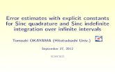 Error estimates with explicit constants for Sinc quadrature and …conf.nsc.ru/files/conferences/scan2012/139602/Okayama-scan2012.pdf · 1 Sinc quadrature and Sinc inde nite integration