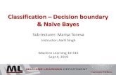 Classification Decision boundary & Naïve Bayesaarti/Class/10315_Fall19/lecs/Lecture3.pdf · Classification – Decision boundary & Naïve Bayes Sub-lecturer: Mariya Toneva Instructor: