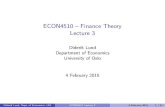 ECON4510 Finance Theory Lecture 3 - Universitetet i oslo€¦ · Purpose: Construct Capital Asset Pricing Model, CAPM Equilibrium model for stock market in closed economy First: Describe