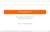 Real Analysis III - Department of Mathematicspubudu/real1.pdf · 2014. 2. 8. · Mathematical analysis by Apostol, ... Real Analysis III(MAT312 ) 5/87. Why do we need higher dimension?
