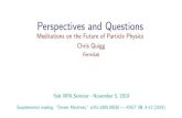 Perspectives and Questions - Yale University · 2019. 11. 13. · 2=3G F)1=2 ˇ1 TeV If bound is respected, perturbation theory is \everywhere" reliable If not, weak interactions