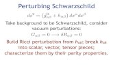 Perturbing Schwarzschild - MIT · 2020. 8. 19. · Take background to be Schwarzschild, consider vacuum perturbations: Build Ricci perturbation from hαβ; break hαβ into scalar,