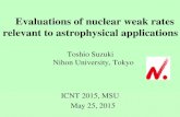 Evaluations of nuclear weak rates relevant to astrophysical ...nuclearphysicsworkshops.github.io/ICNTatMichiganState...New shell-model Hamiltonians and successful description of Gamow-Teller