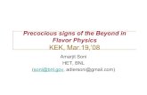 Precocious signs of the Beyond in Flavor Physics KEK, Mar.19 ...Precocious signs of Beyond ....A.Soni 3 Introduction & Motivation • While a conclusive evidence for breakdown of SM