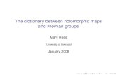 The dictionary between holomorphic maps and Kleinian groups