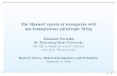 The Maxwell system in waveguides with non-homogeneous