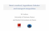 Stein’s method, logarithmic Sobolev and transport inequalities