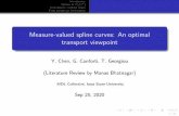 Measure-valued spline curves: An optimal transport viewpoint