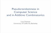 Pseudorandomness in Computer Science and in Additive Combinatorics