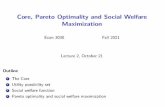 Core, Pareto Optimality and Social Welfare Maximization