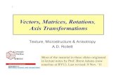 Vectors, Matrices, Rotations Axis Tra Texture, Microstructure Anisotropy A.D. Rollett Vectors, Matrices, Rotations, Axis Transformations Carnegie Mellon MRSEC Most of the material