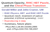 Quantum Opacity, RHIC HBT Puzzle, and the Chiral Phase Transition RHIC Physics, HBT and RHIC HBT Puzzle Quantum mech. treatment of optical potential, U
