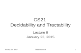 January 23, 2015CS21 Lecture 81 CS21 Decidability and Tractability Lecture 8 January 23, 2015