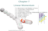Chapter 7 Linear Momentum 7-1 Momentum & its Relation to Force 7-2 Conservation of Momentum 7-3 Collisions & Impulse 7-4 Conservation of Energy & Momentum