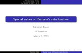 Special values of Riemann's zeta function francc/files/zeta_talk.pdf¢  Special values of Riemann¢â‚¬â„¢s