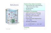 Solutions Factors that affect solubility intermolecular ... Colligative Properties â€¢ vapor pressure lowering Raoultâ€™s Law: P A = X AP A â€¢ boiling point elevation