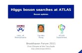 Higgs boson searches at ATLAS - Tae Min Hong 2 Outline ¢â‚¬¢ ATLAS detector ¢â‚¬¢ Selected Higgs searches
